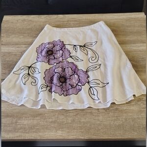 LOFT White Skirt with Purple Floral Design Used